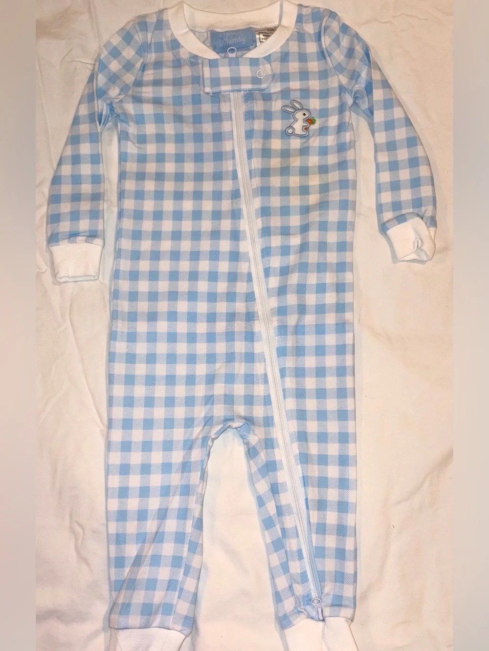 Classic Whimsy blue check footed sleeper with Bunny applique sz 18 mo NWT